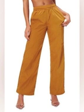 NWT Good American Wide Leg Track‎ Pant Bronze Brown